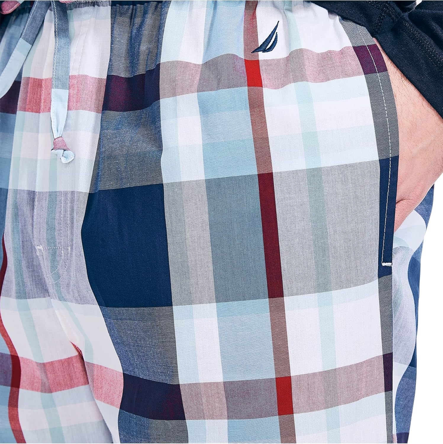 image:imageNautica Mens Soft Woven 100 Cotton Elastic Waistband Sleep Pajama PantRedBlue