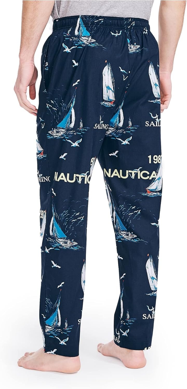 image:imageNautica Mens Soft Woven 100 Cotton Elastic Waistband Sleep Pajama PantSailboat Blue