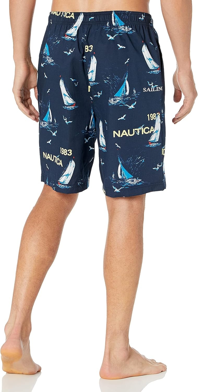 image:imageNautica Mens Soft Woven 100 Cotton Elastic Waistband Sleep Pajama ShortBlue