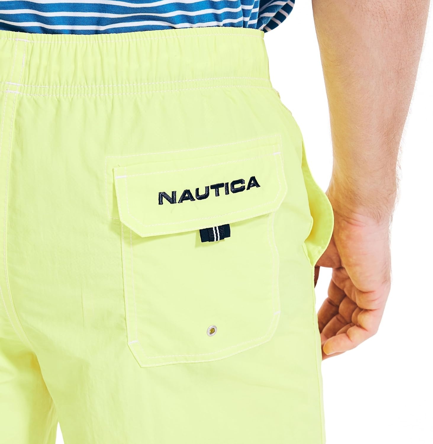 image:imageNautica Mens Solid Quick Dry Classic Logo SwimTrunkBlazing Yellow 1