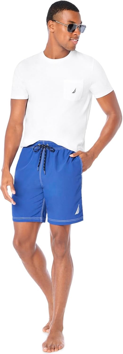 image:imageNautica Mens Solid Quick Dry Classic Logo SwimTrunkBright Cobalt