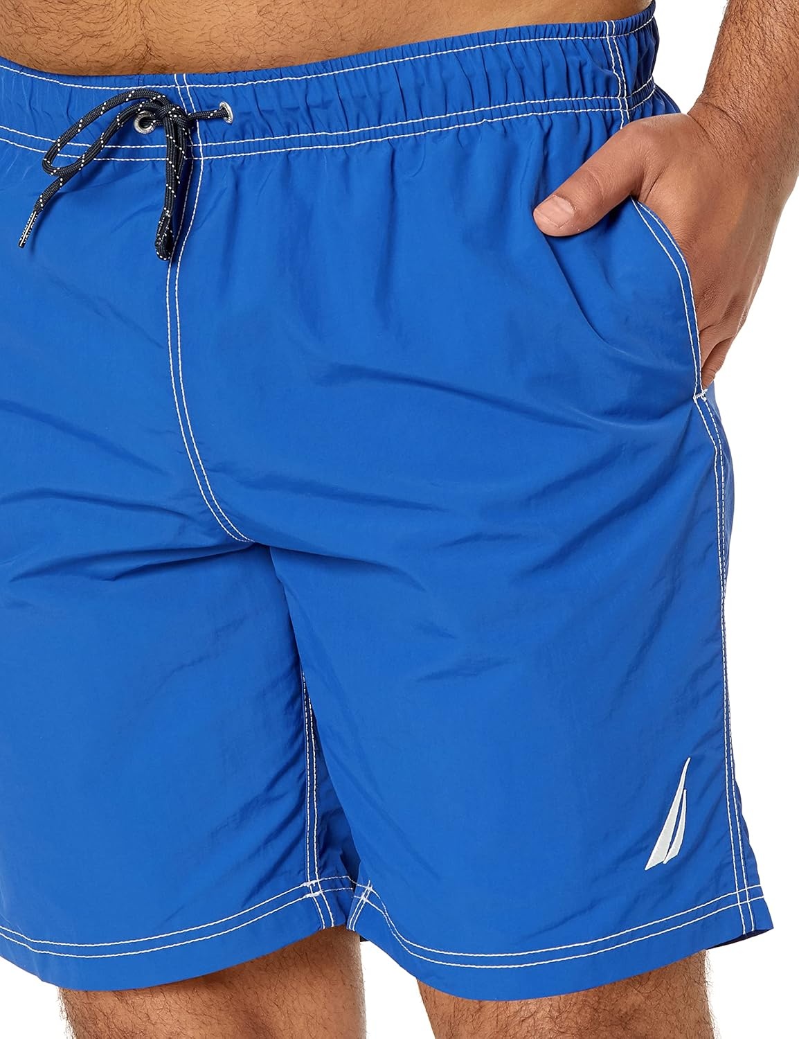 image:imageNautica Mens Solid Quick Dry Classic Logo SwimTrunkBright Cobalt
