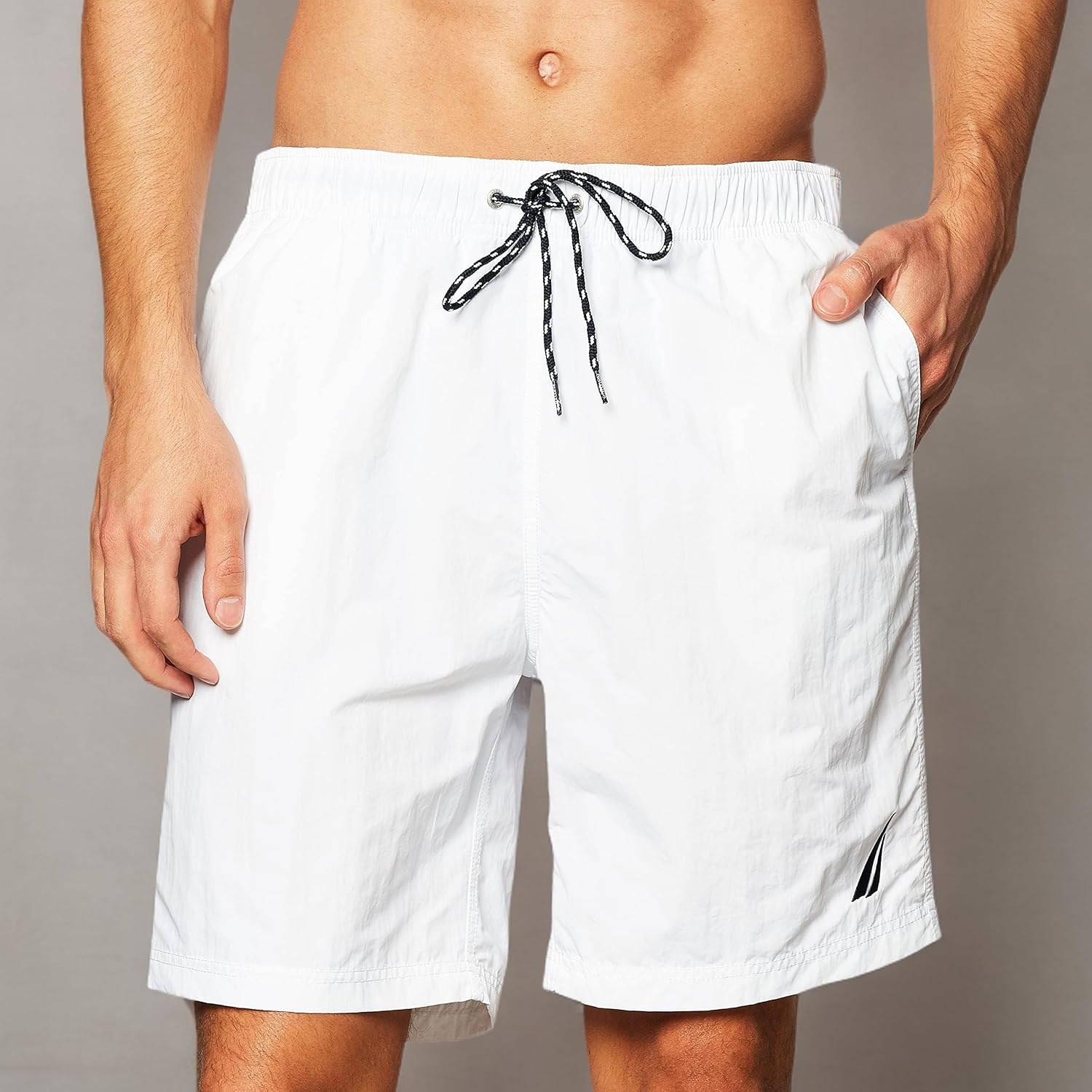 image:imageNautica Mens Solid Quick Dry Classic Logo SwimTrunkBright White