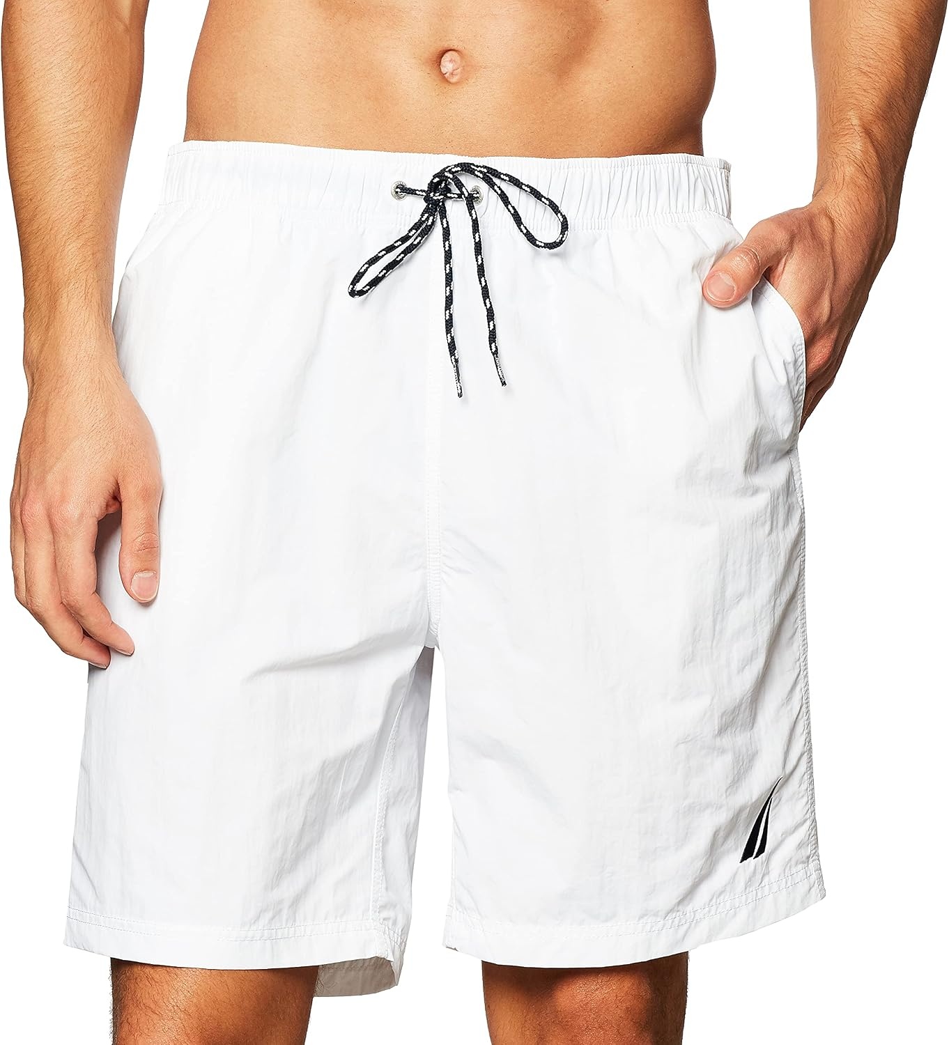 image:imageNautica Mens Solid Quick Dry Classic Logo SwimTrunkBright White
