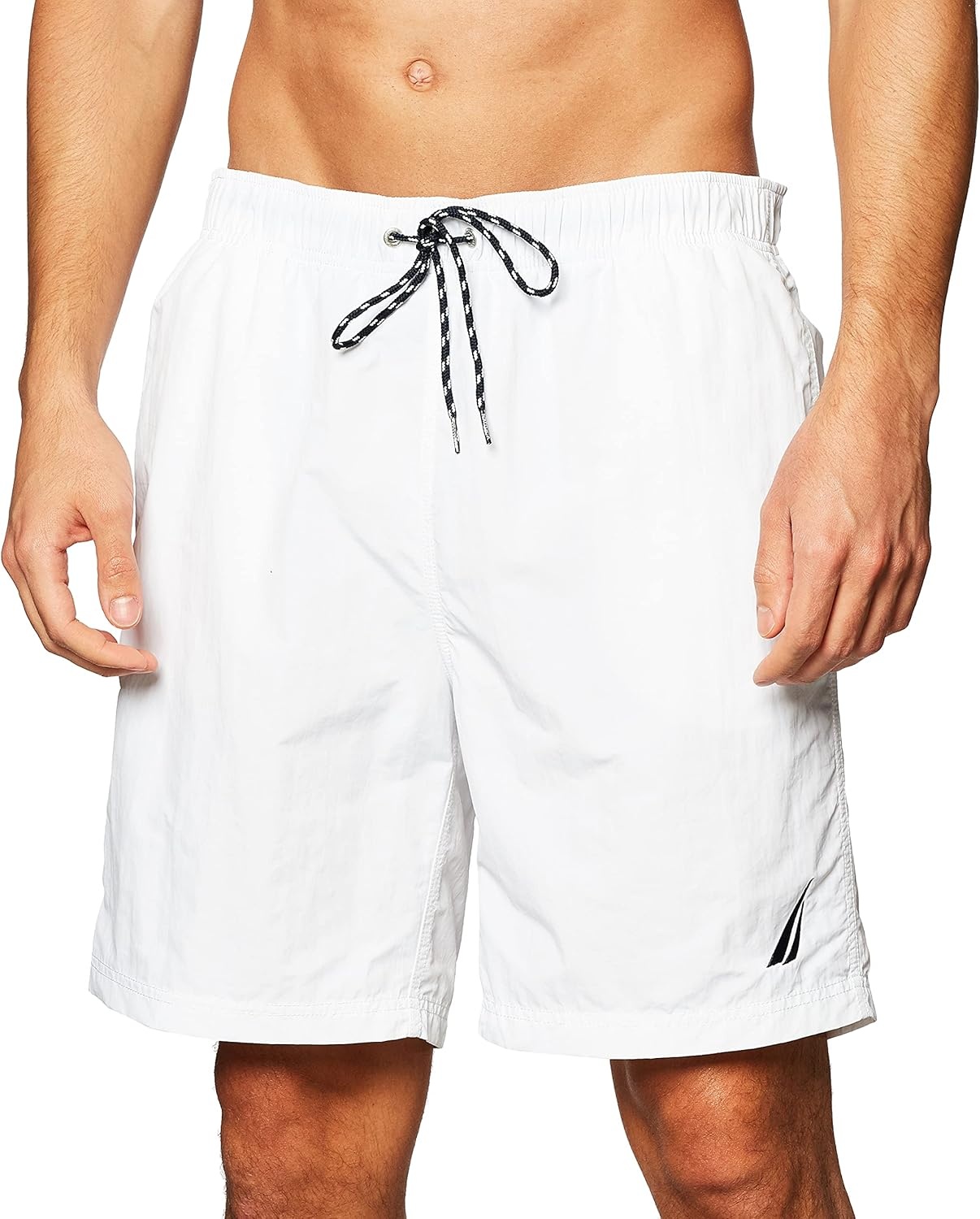 image:imageNautica Mens Solid Quick Dry Classic Logo SwimTrunkBright White