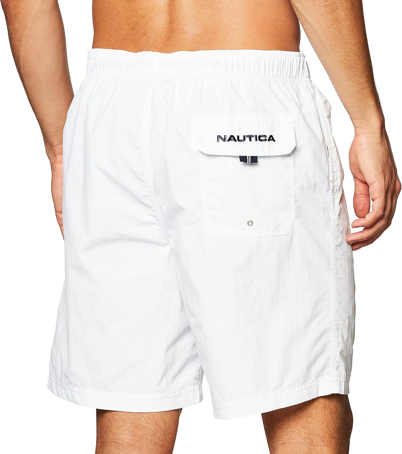 image:imageNautica Mens Solid Quick Dry Classic Logo SwimTrunkBright White