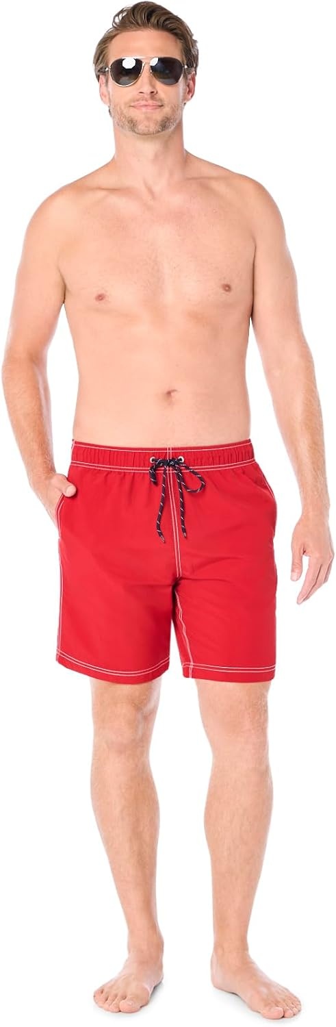 image:imageNautica Mens Solid Quick Dry Classic Logo SwimTrunkNautica Red