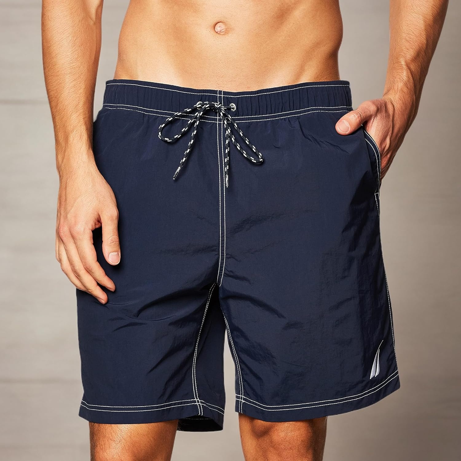 image:imageNautica Mens Solid Quick Dry Classic Logo SwimTrunkNavy