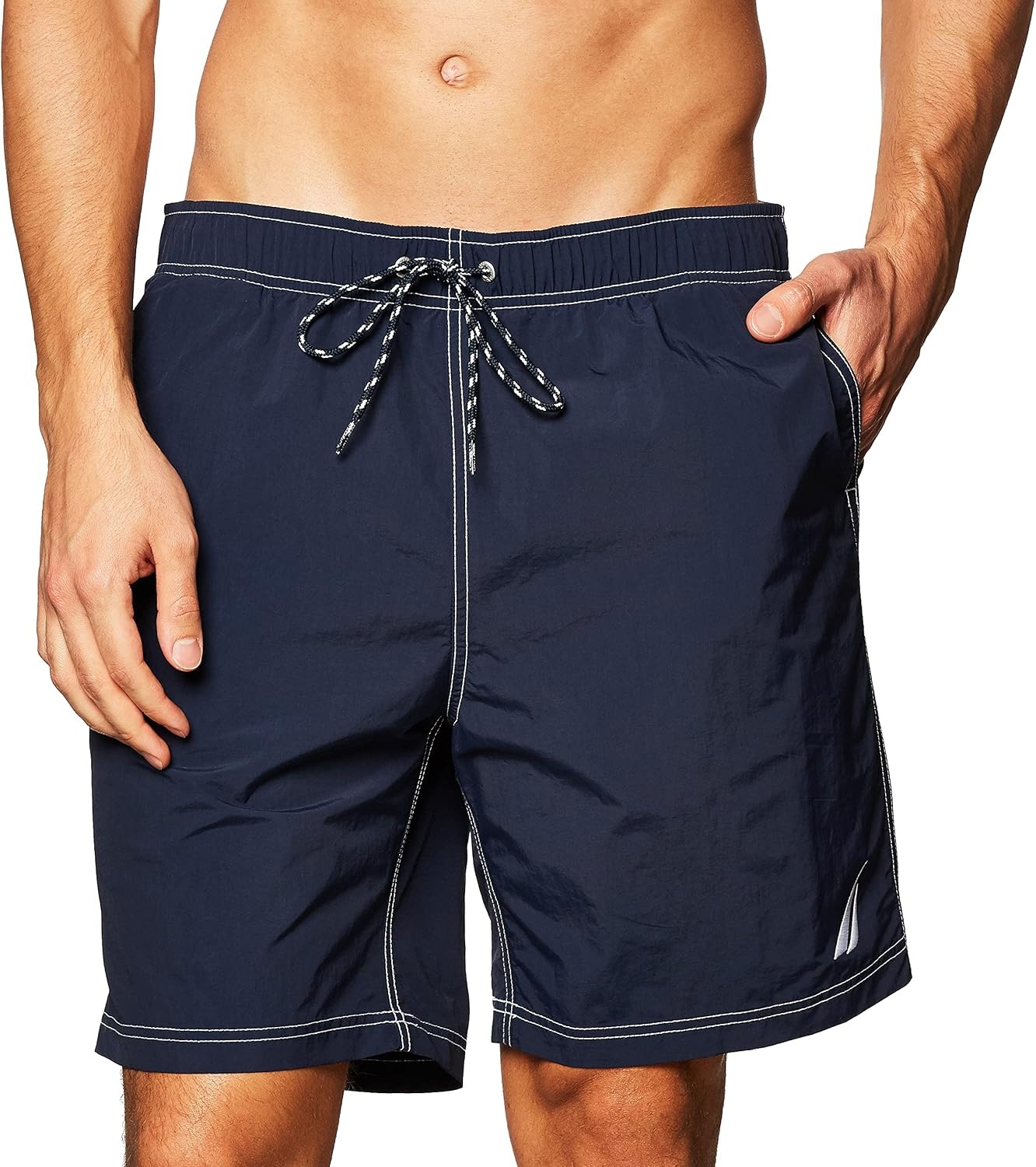 image:imageNautica Mens Solid Quick Dry Classic Logo SwimTrunkNavy