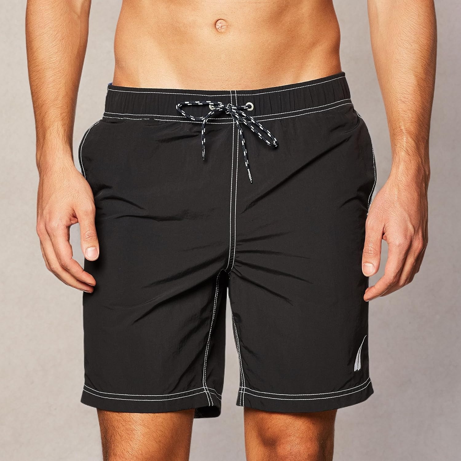 image:imageNautica Mens Solid Quick Dry Classic Logo SwimTrunkTrue Black