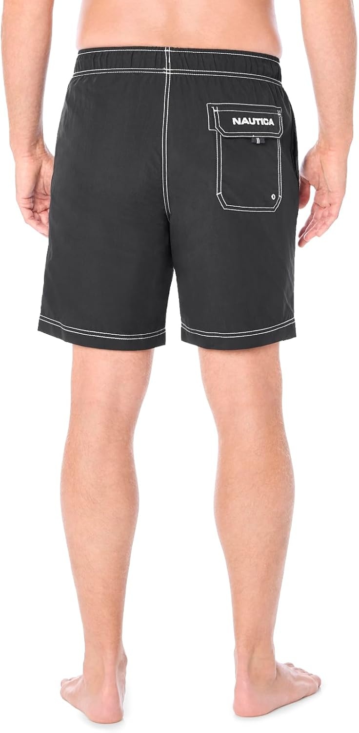 image:imageNautica Mens Solid Quick Dry Classic Logo SwimTrunkTrue Black