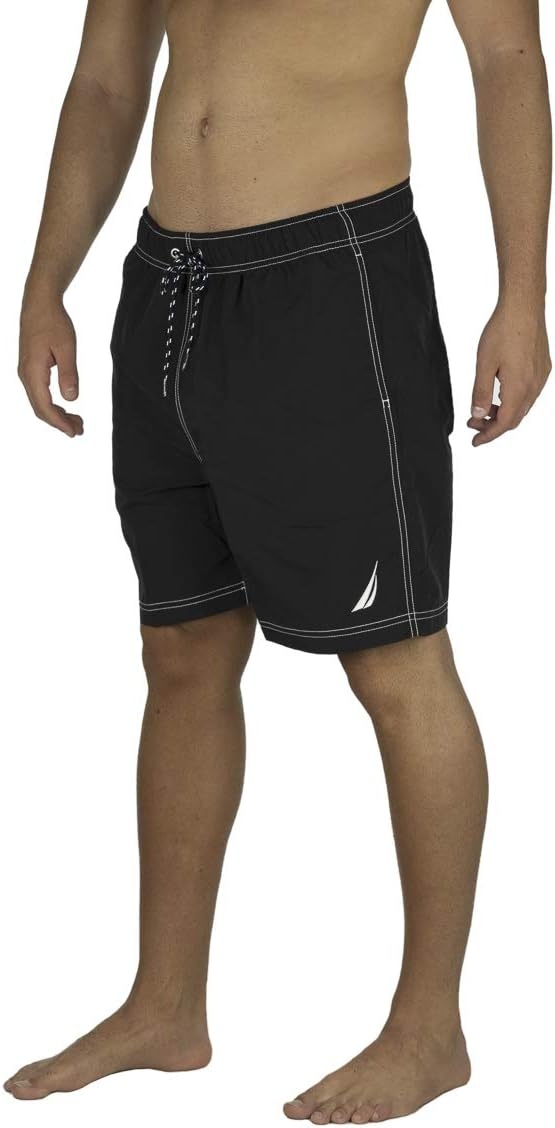 image:imageNautica Mens Solid Quick Dry Classic Logo SwimTrunkTrue Black