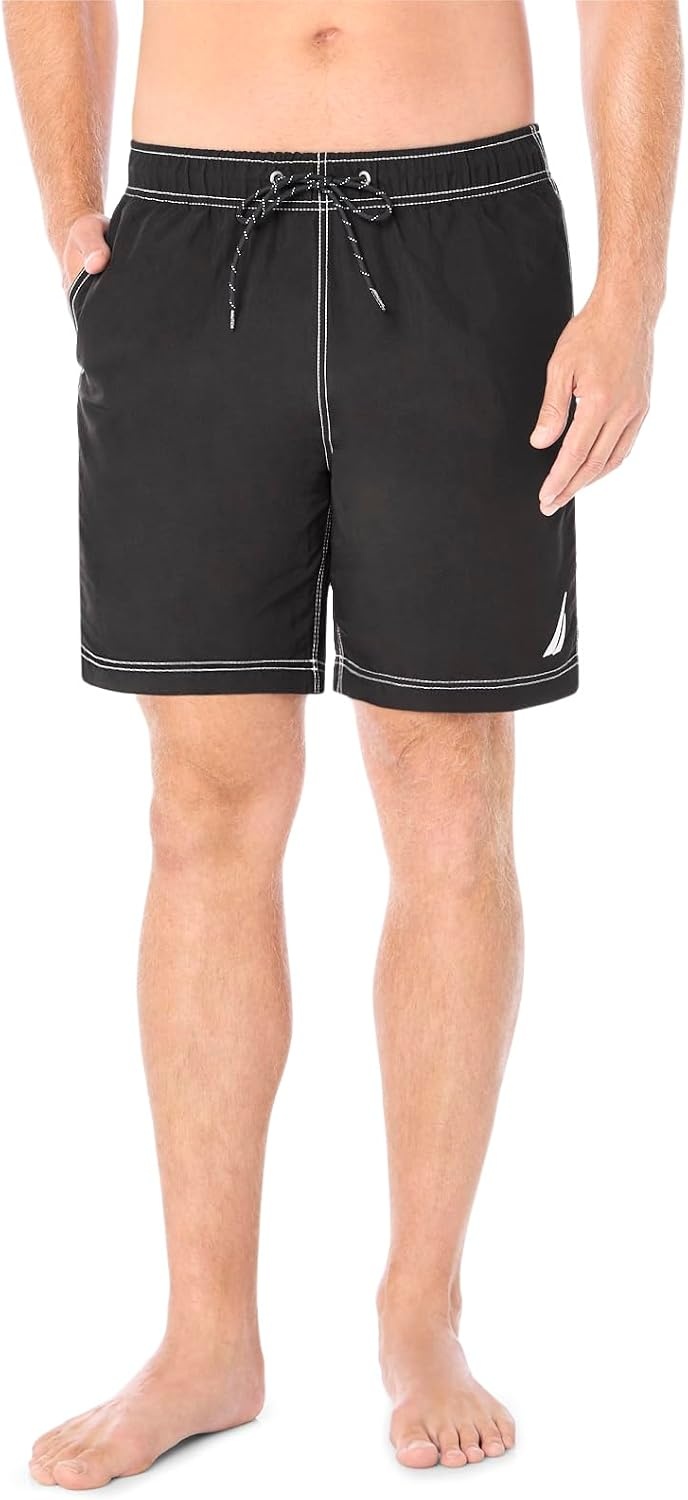 image:imageNautica Mens Solid Quick Dry Classic Logo SwimTrunkTrue Black