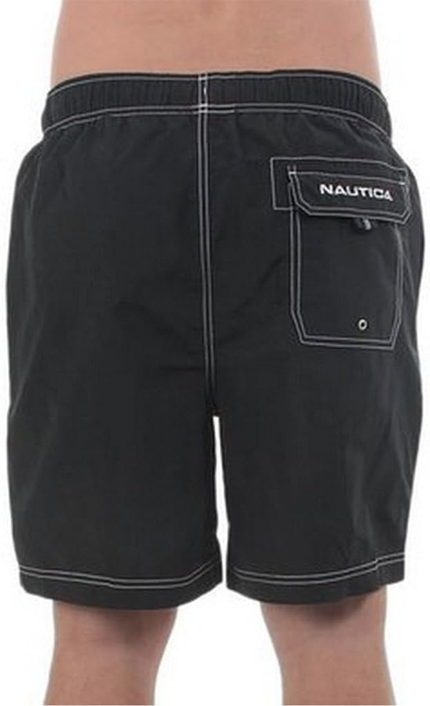 image:imageNautica Mens Solid Quick Dry Classic Logo SwimTrunkTrue Black