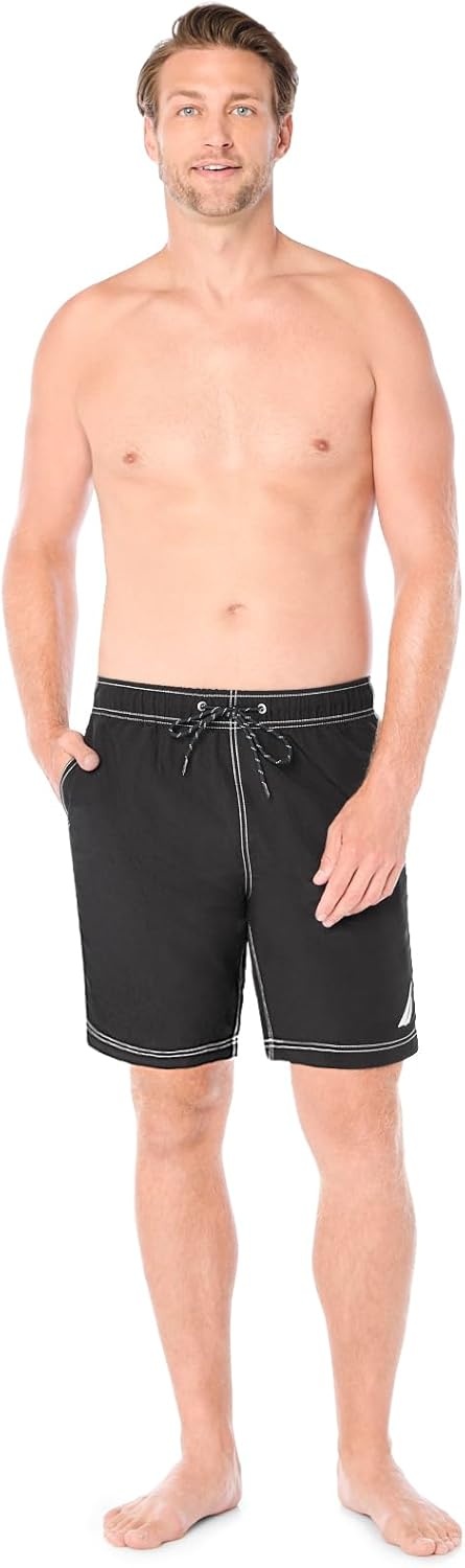 image:imageNautica Mens Solid Quick Dry Classic Logo SwimTrunkTrue Black
