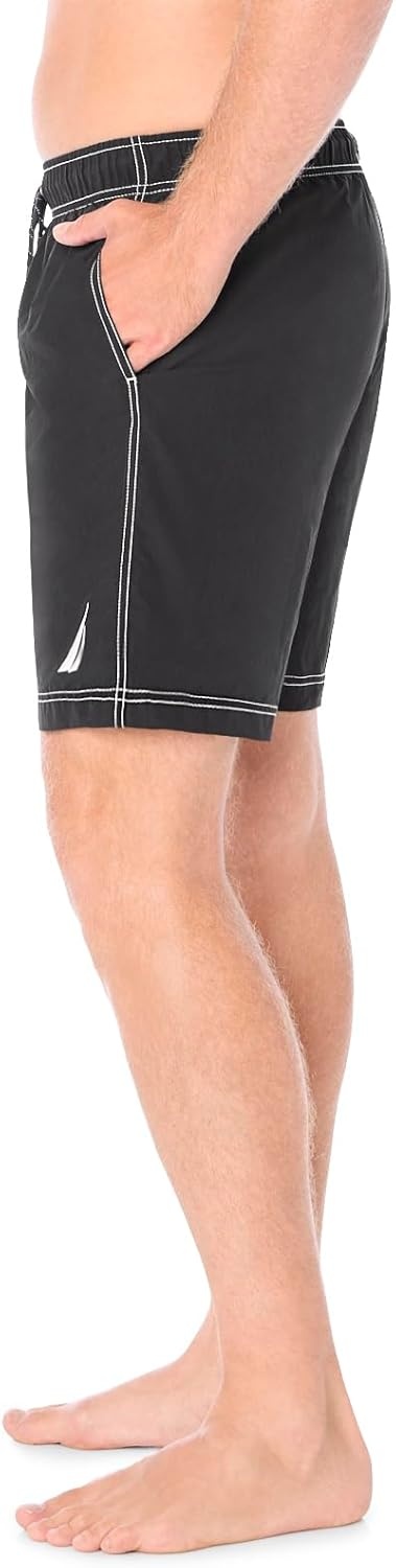 image:imageNautica Mens Solid Quick Dry Classic Logo SwimTrunkTrue Black
