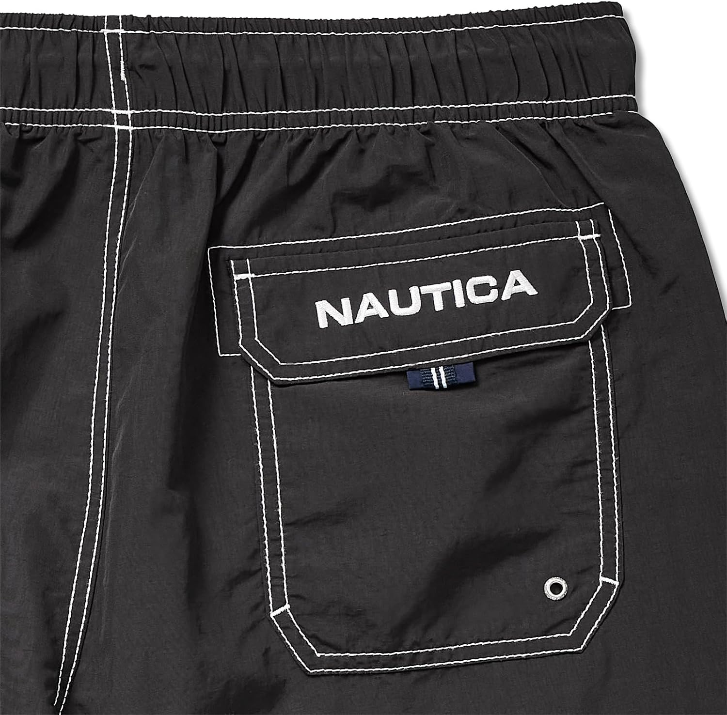 image:imageNautica Mens Solid Quick Dry Classic Logo SwimTrunkTrue Black