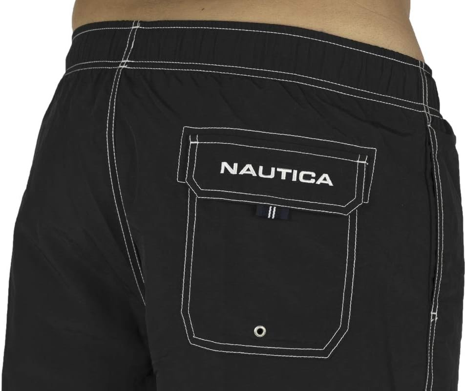 image:imageNautica Mens Solid Quick Dry Classic Logo SwimTrunkTrue Black