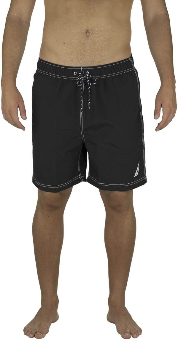 image:imageNautica Mens Solid Quick Dry Classic Logo SwimTrunkTrue Black