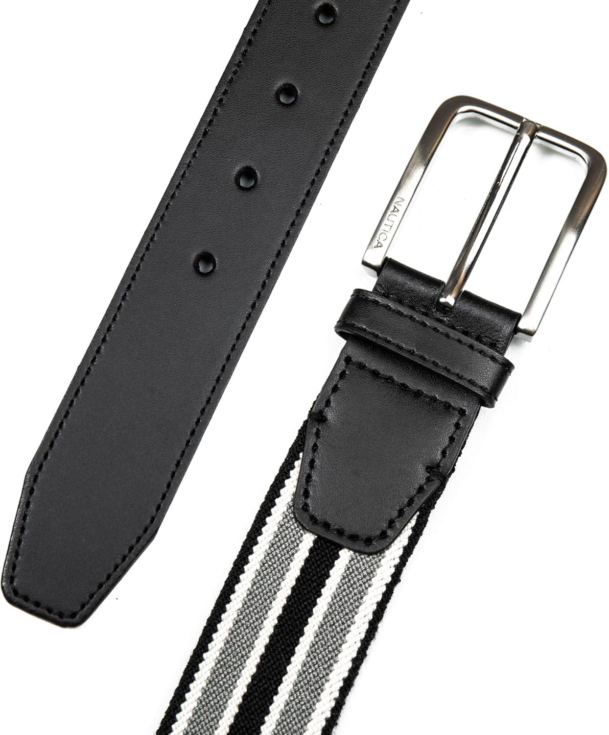 image:imageNautica Mens Stretch Belt Elastic Adjustable Classic Everyday Business Work Casual Metal BuckleStretch Webbing BlackGrey
