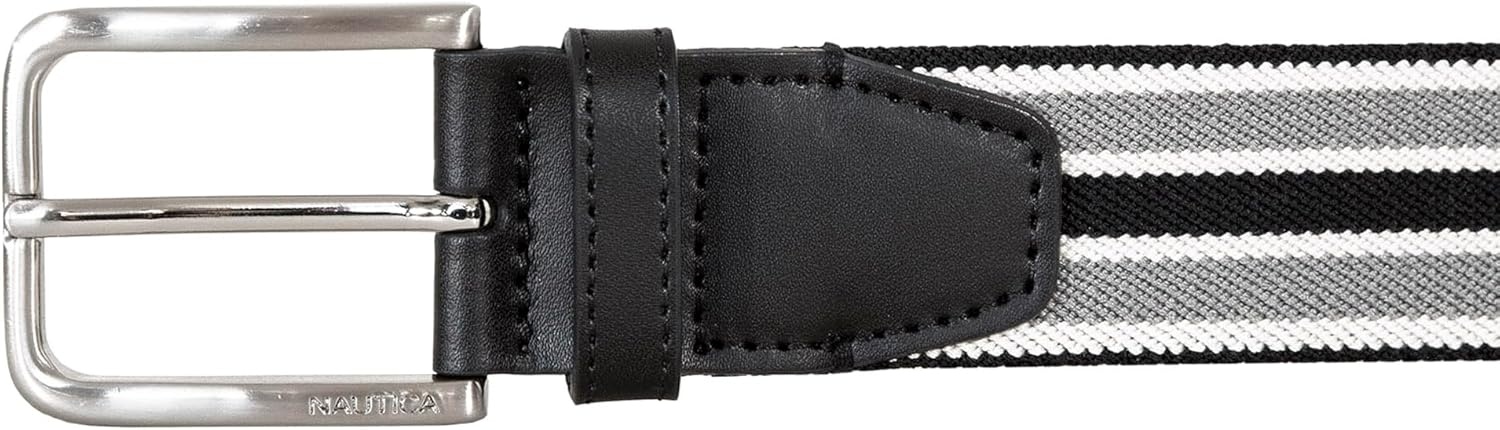 image:imageNautica Mens Stretch Belt Elastic Adjustable Classic Everyday Business Work Casual Metal BuckleStretch Webbing BlackGrey