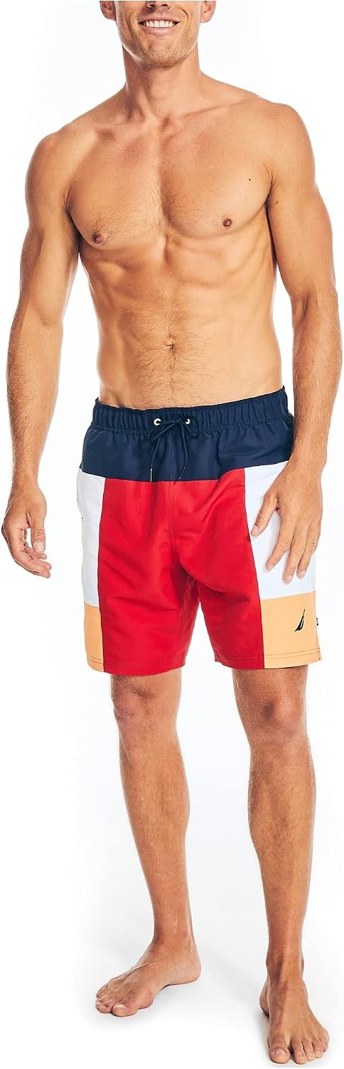 image:imageNautica Mens Sustainably Crafted 8 Colorblock SwimNautica Red
