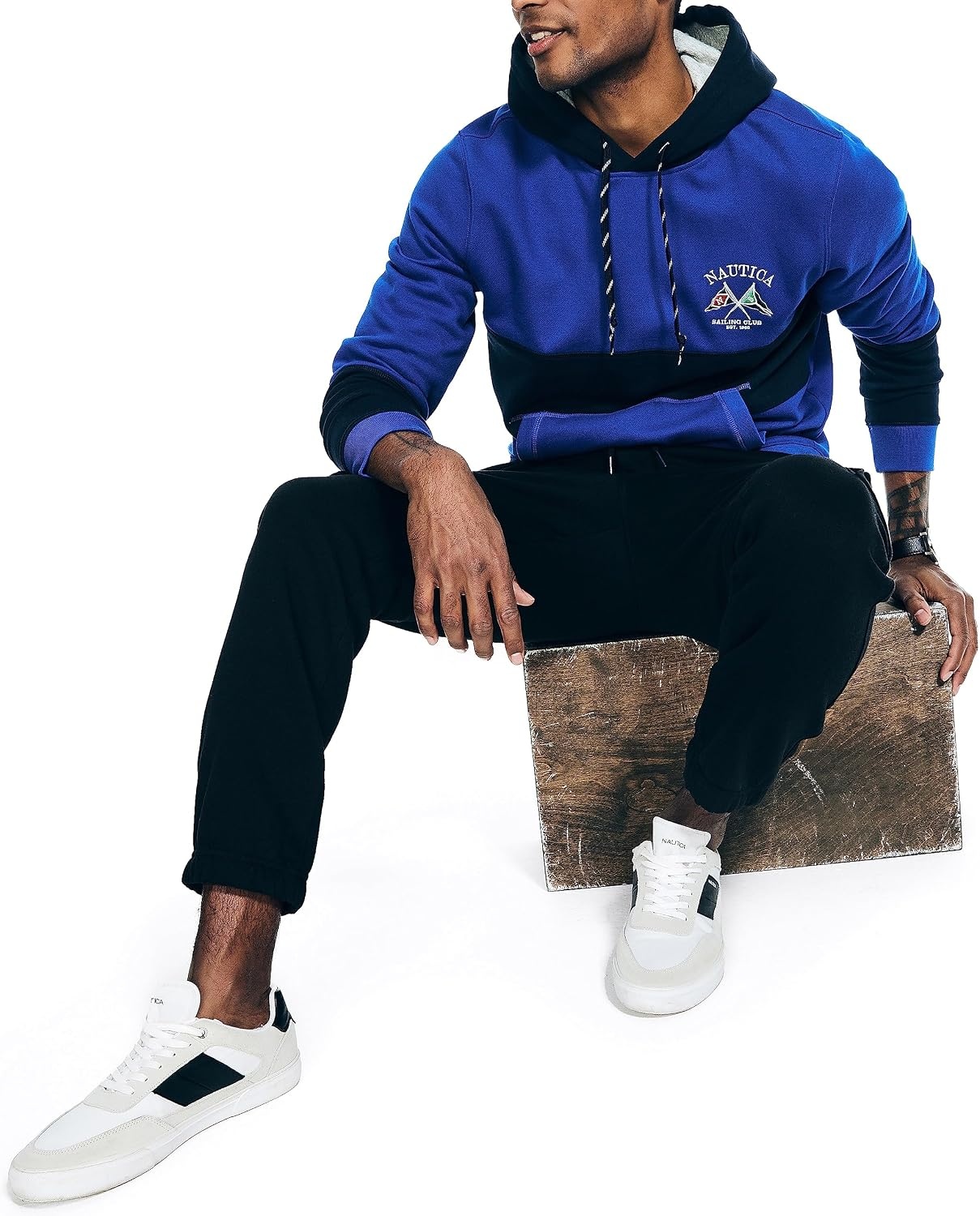 image:imageNautica Mens Sustainably Crafted Colorblock Logo HoodieBright Cobalt