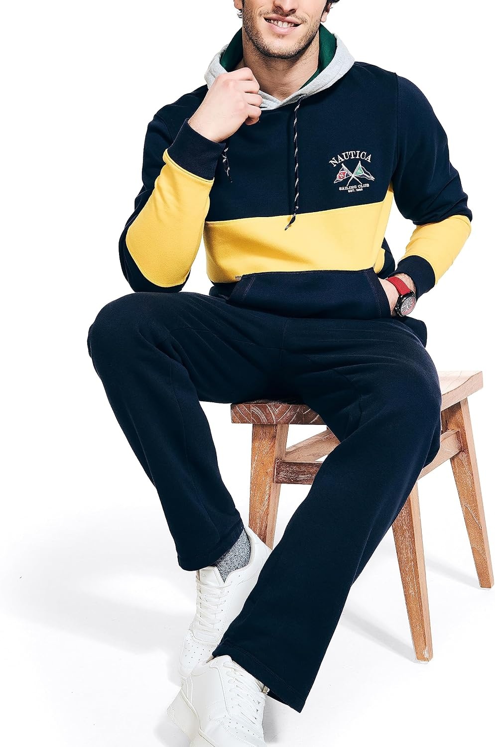 image:imageNautica Mens Sustainably Crafted Colorblock Logo HoodieNavy Seas