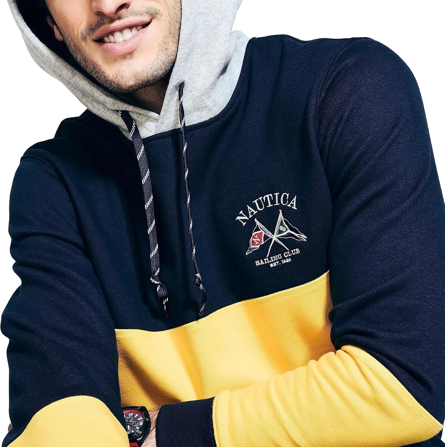 image:imageNautica Mens Sustainably Crafted Colorblock Logo HoodieNavy Seas