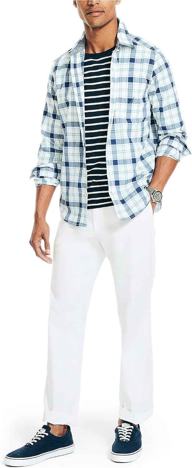 image:imageNautica Mens Sustainably Crafted Plaid ShirtBright White1