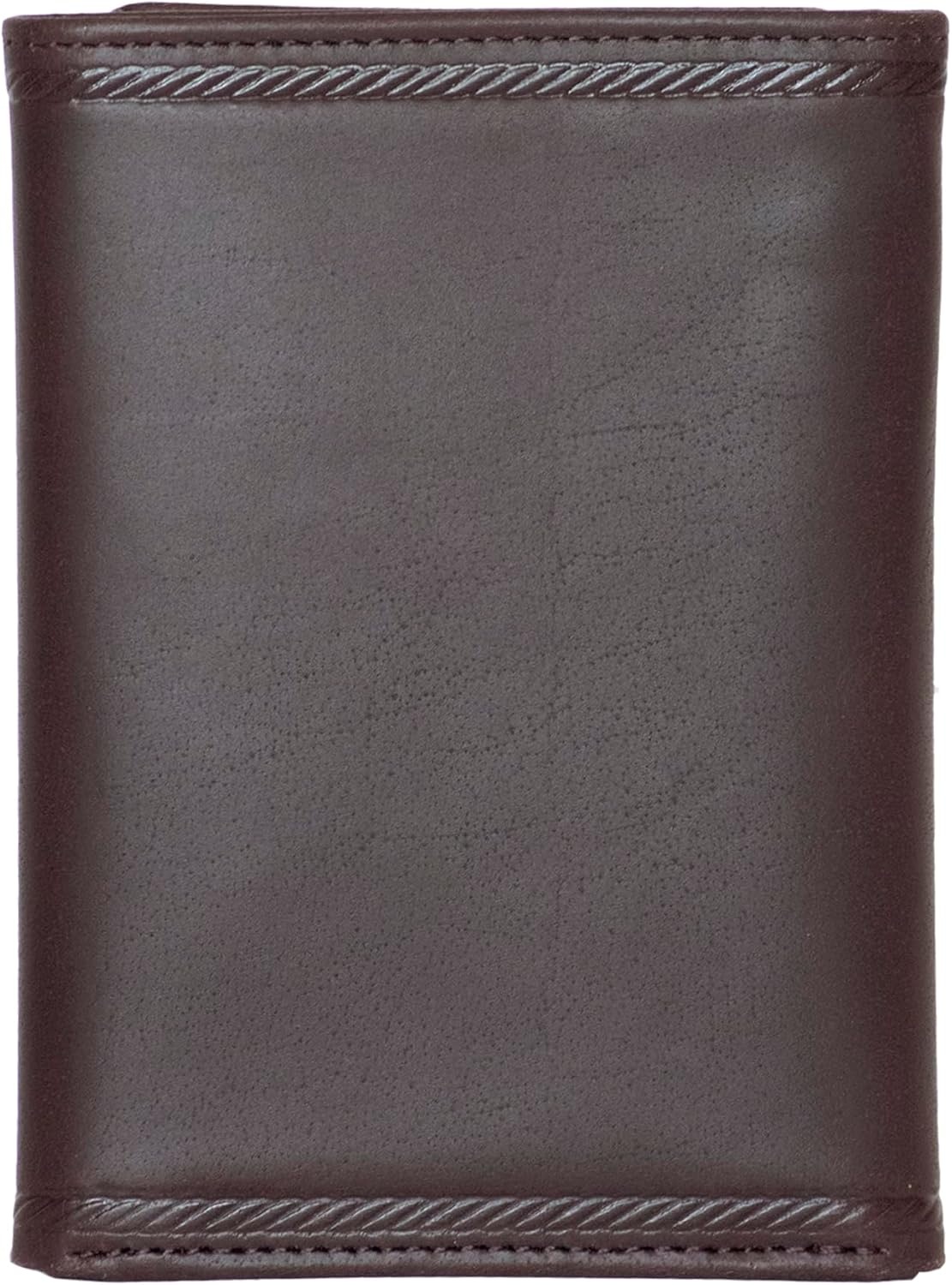 image:imageNautica Mens Trifold Wallet RFID Blocking Protection ID Window Card Slots Genuine Leather DurableEmbossed Leather Brown