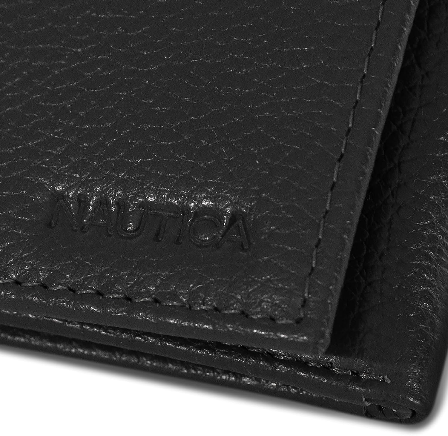 image:imageNautica Mens Trifold Wallet RFID Blocking Protection ID Window Card Slots Genuine Leather DurablePop Color Tab Black