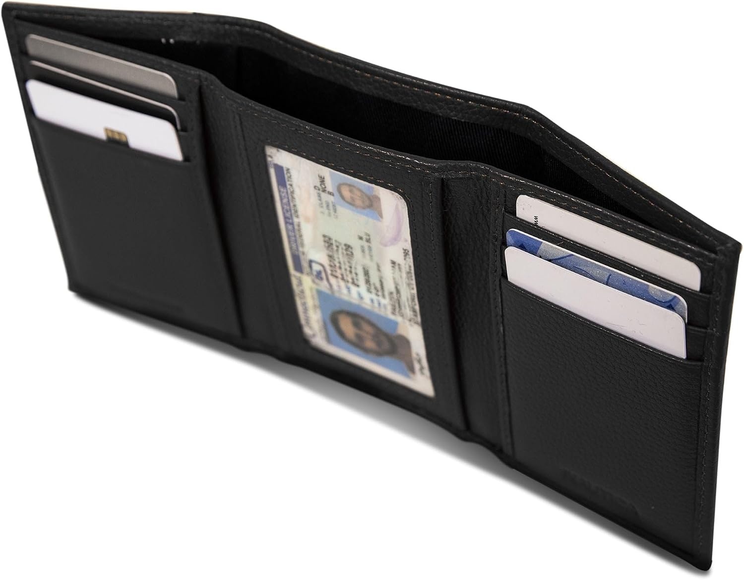 image:imageNautica Mens Trifold Wallet RFID Blocking Protection ID Window Card Slots Genuine Leather DurablePop Color Tab Black