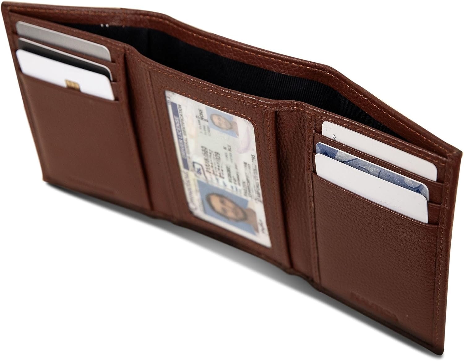 image:imageNautica Mens Trifold Wallet RFID Blocking Protection ID Window Card Slots Genuine Leather DurablePop Color Tab Tan
