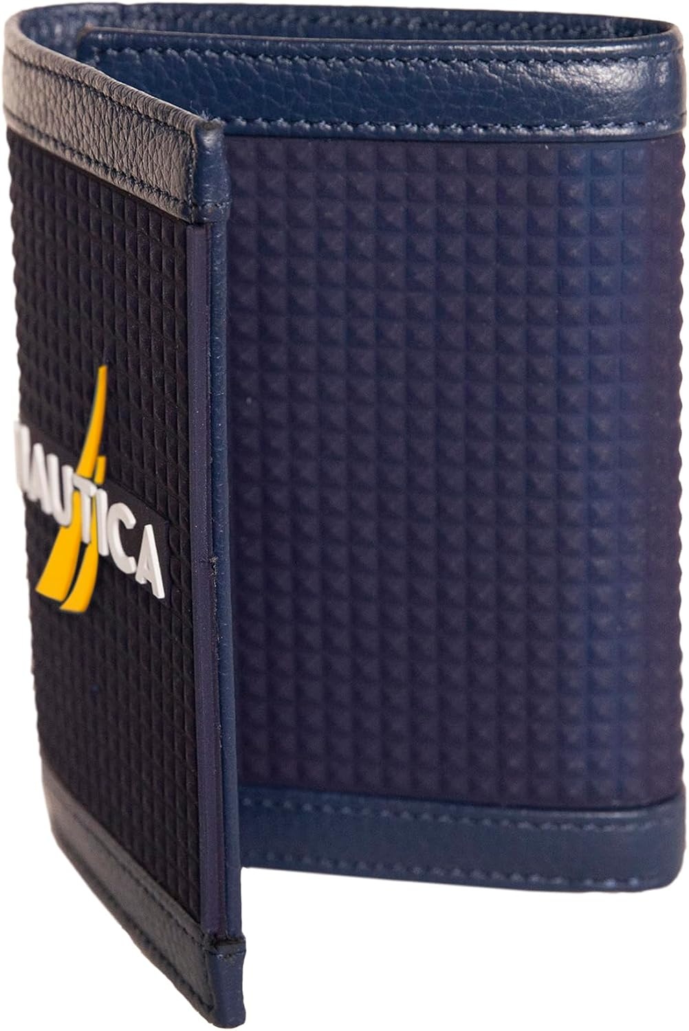 image:imageNautica Mens Trifold Wallet RFID Blocking Protection ID Window Card Slots Genuine Leather DurableRubberLeather Navy