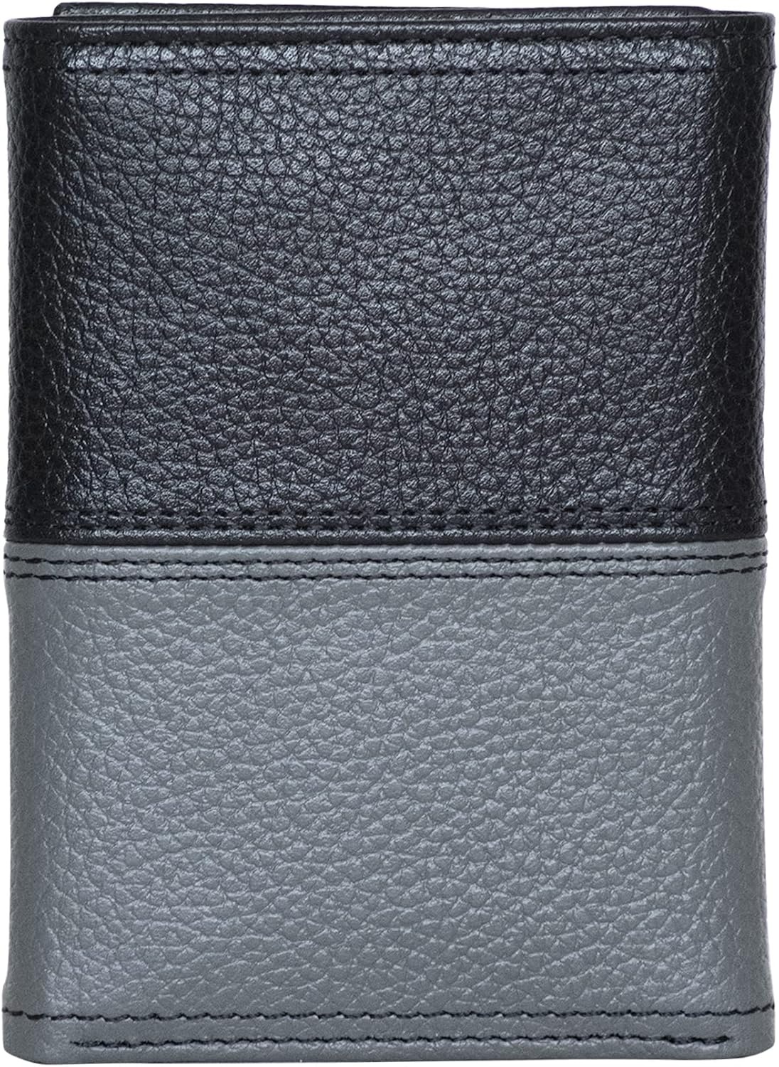 image:imageNautica Mens Trifold Wallet RFID Blocking Protection ID Window Card Slots Genuine Leather DurableTwo Tone BlackGrey