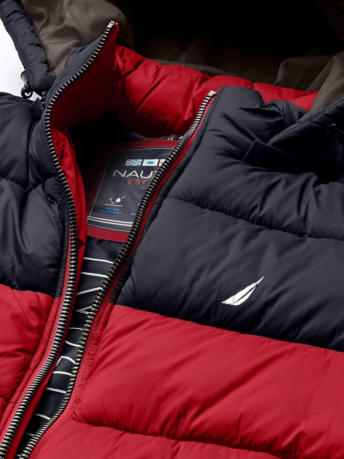 image:imageNautica Mens Water Resistant Nylon Puffer JacketN Red