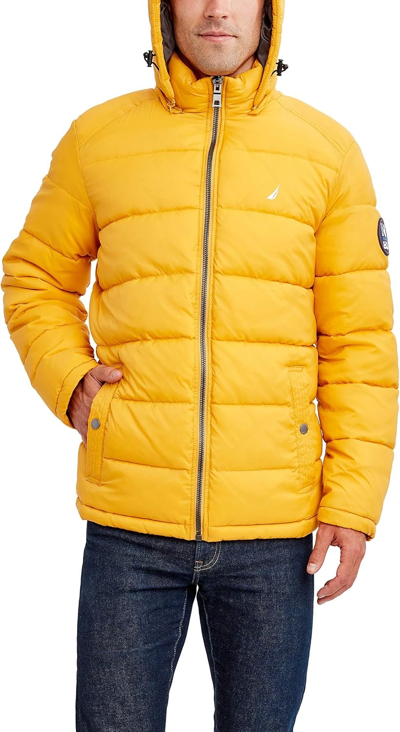 image:imageNautica Mens Water Resistant Nylon Puffer JacketOld Gold