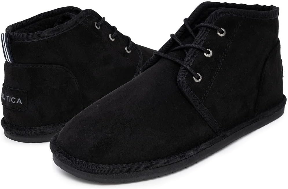 image:imageNautica Mens Winter Ankle Boots Sherpa Lined Lace Up Slippers for Cold Weather Warm Indoor Outdoor House Shoes Comfortable Cozy BootiesBlack