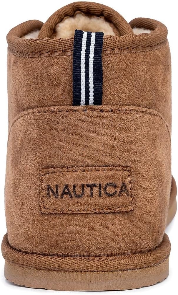 image:imageNautica Mens Winter Ankle Boots Sherpa Lined Lace Up Slippers for Cold Weather Warm Indoor Outdoor House Shoes Comfortable Cozy BootiesTan