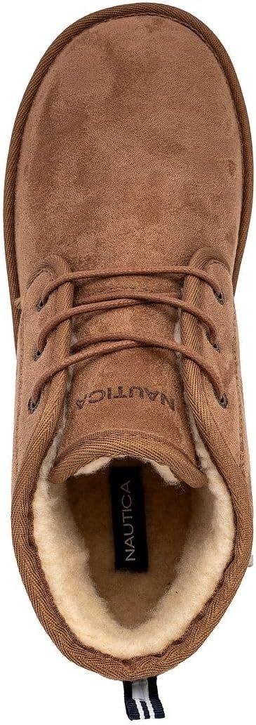 image:imageNautica Mens Winter Ankle Boots Sherpa Lined Lace Up Slippers for Cold Weather Warm Indoor Outdoor House Shoes Comfortable Cozy BootiesTan