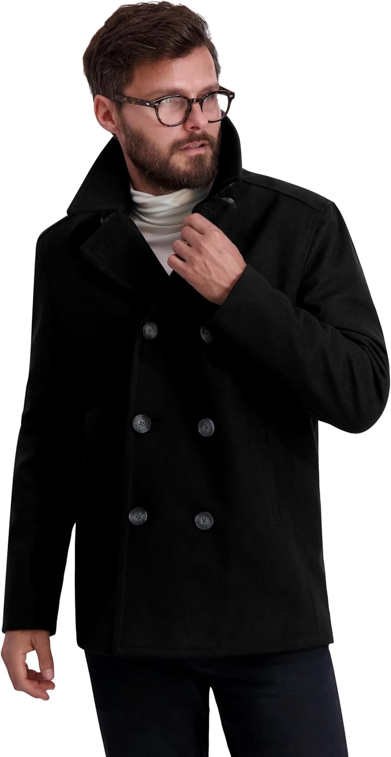 image:imageNautica Mens Wool Blend Peacoat DoubleBreasted Winter Coat Regular Big amp Tall SizesBlack