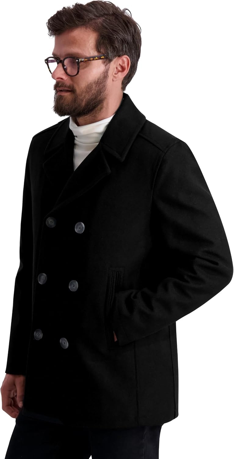 image:imageNautica Mens Wool Blend Peacoat DoubleBreasted Winter Coat Regular Big amp Tall SizesBlack