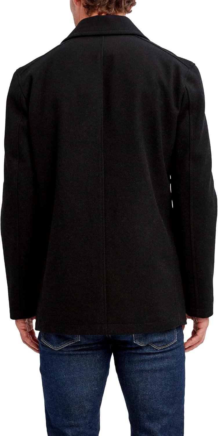 image:imageNautica Mens Wool Blend Peacoat DoubleBreasted Winter Coat Regular Big amp Tall SizesBlk Caviar