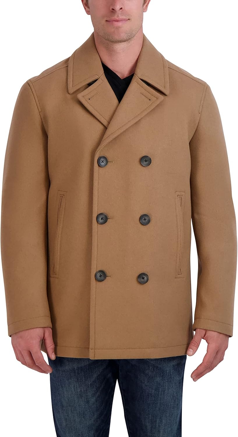 image:imageNautica Mens Wool Blend Peacoat DoubleBreasted Winter Coat Regular Big amp Tall SizesCamel