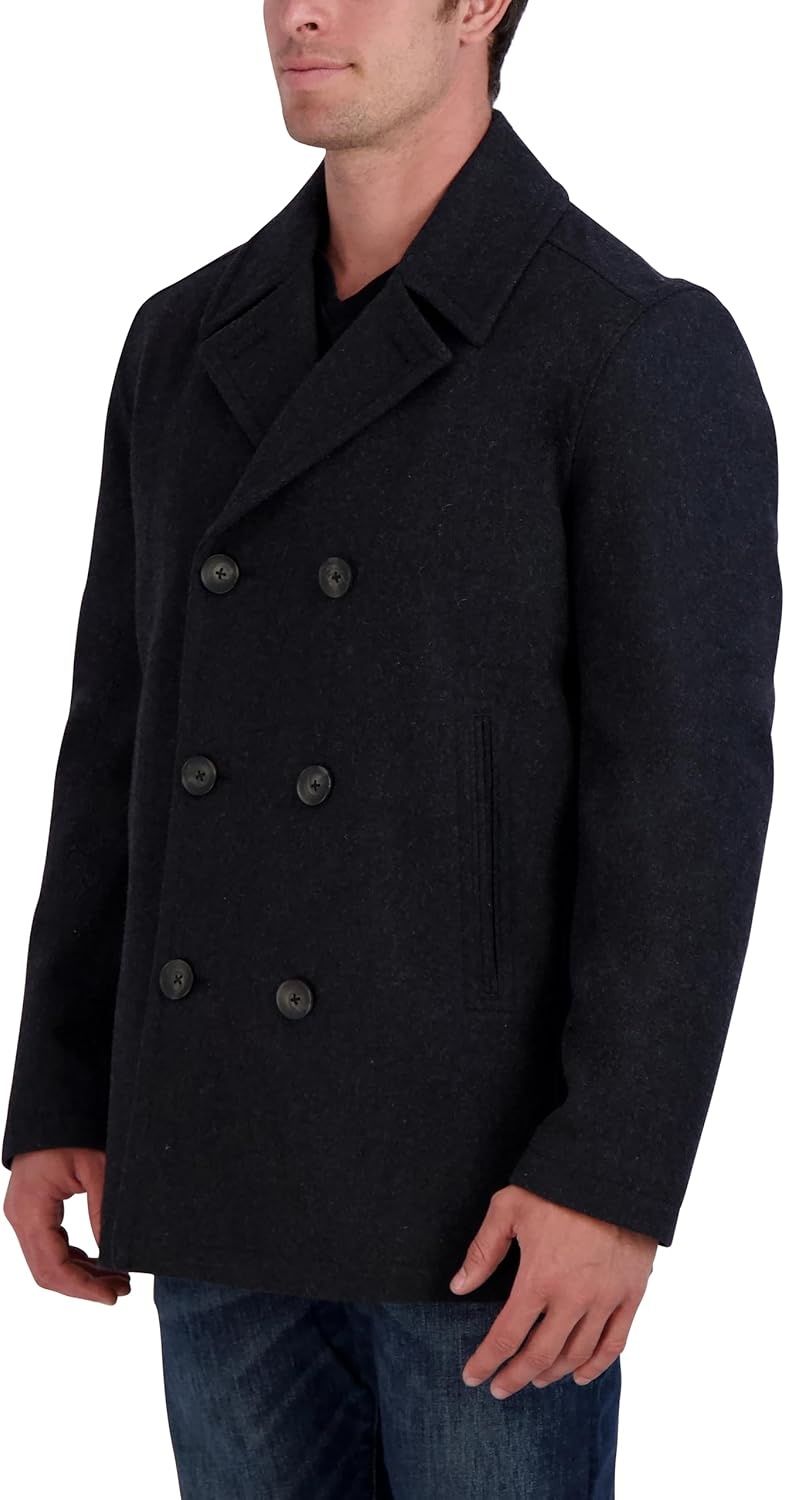 image:imageNautica Mens Wool Blend Peacoat DoubleBreasted Winter Coat Regular Big amp Tall SizesCharcoal