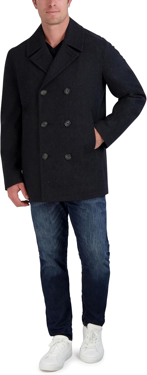 image:imageNautica Mens Wool Blend Peacoat DoubleBreasted Winter Coat Regular Big amp Tall SizesCharcoal