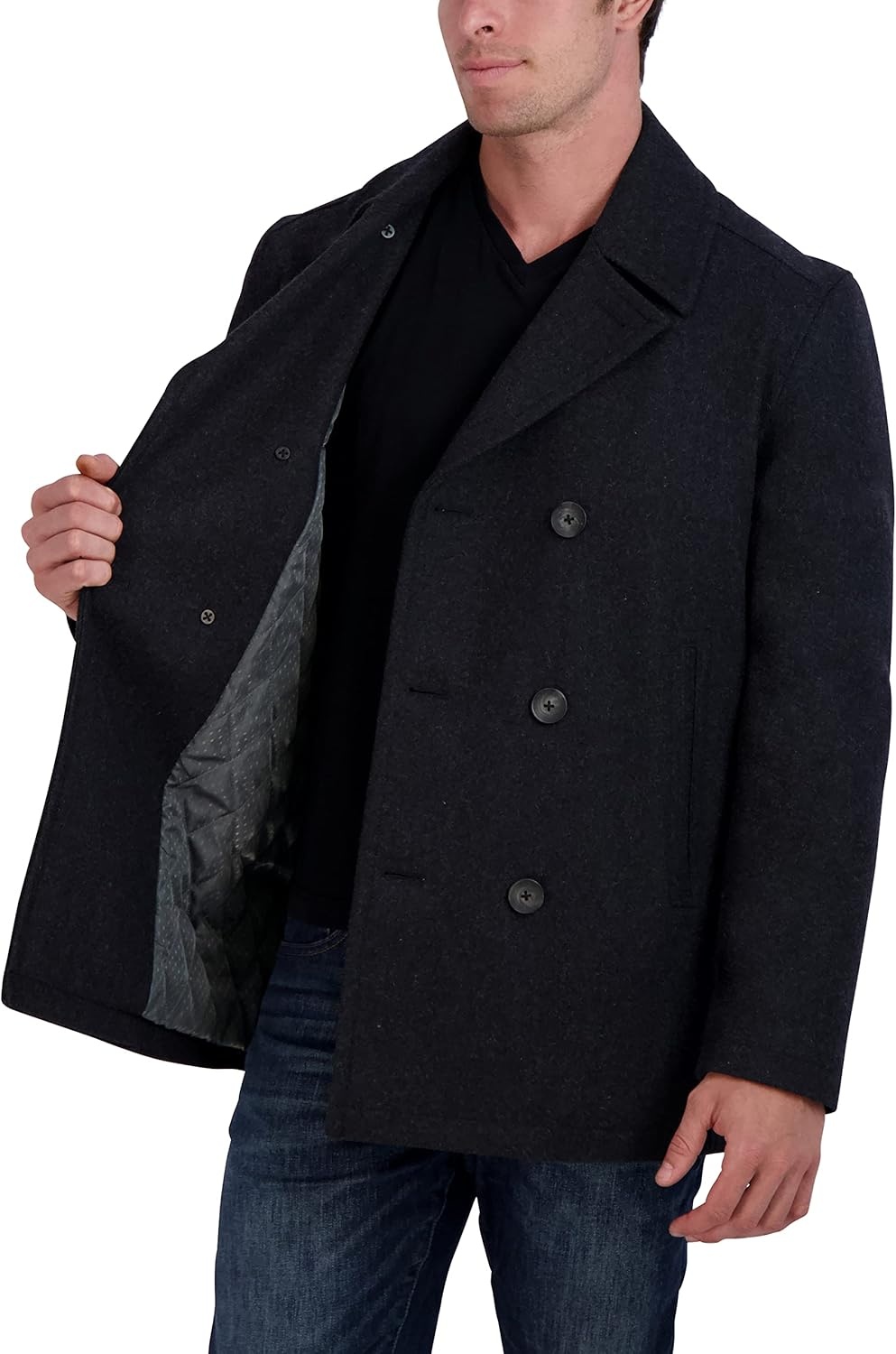 image:imageNautica Mens Wool Blend Peacoat DoubleBreasted Winter Coat Regular Big amp Tall SizesCharcoal Gry