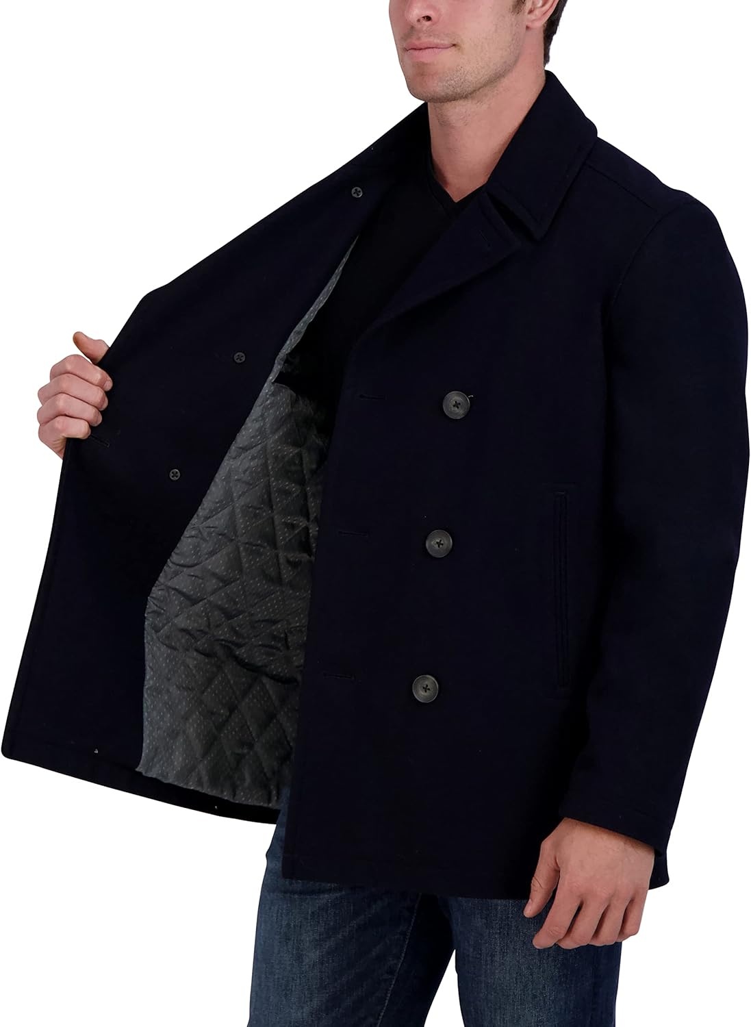 image:imageNautica Mens Wool Blend Peacoat DoubleBreasted Winter Coat Regular Big amp Tall SizesDeep Sea