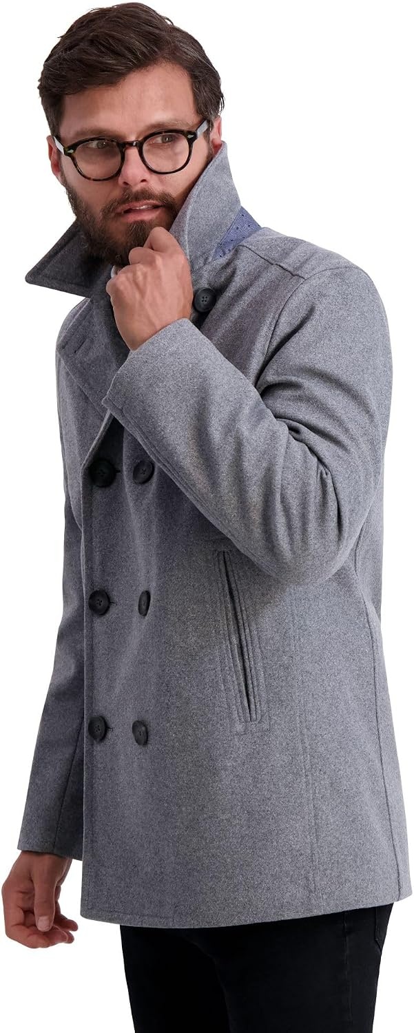 image:imageNautica Mens Wool Blend Peacoat DoubleBreasted Winter Coat Regular Big amp Tall SizesLtgrey